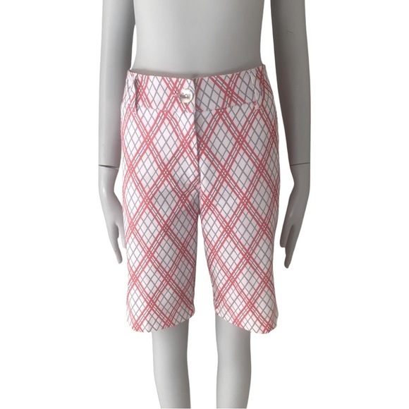 GG BLUE Golf Shorts Diamond Plaid Long Short Red White Grey Size 6 - Picture 4 of 16